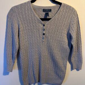 Petite Grey Cableknit 100% Cotton Sweater - Karen Scott, Size S